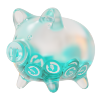MetisDAO Metis Clear Glass piggy bank with decreasing piles of crypto coins png