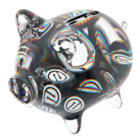 MobileCoin MOB Clear Glass piggy bank with decreasing piles of crypto coins png