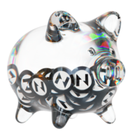 Nervos Network CKB Clear Glass piggy bank with decreasing piles of crypto coins png