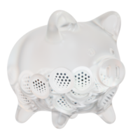 Ocean Protocol OCEAN Clear Glass piggy bank with decreasing piles of crypto coins png