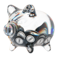 OMG Network OMG Clear Glass piggy bank with decreasing piles of crypto coins png