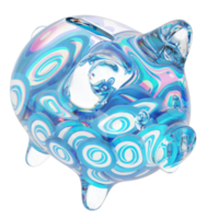 Oasis Network ROSE Clear Glass piggy bank with decreasing piles of crypto coins png