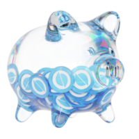 Ontology ONT Clear Glass piggy bank with decreasing piles of crypto coins png
