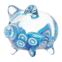 Oasis Network ROSE Clear Glass piggy bank with decreasing piles of crypto coins png