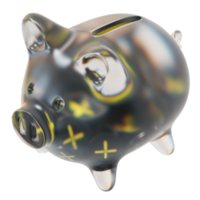 pundi X pandix clair verre porcin banque avec décroissant piles de crypto pièces de monnaie png