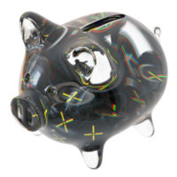 Pundi X PUNDIX Clear Glass piggy bank with decreasing piles of crypto coins png