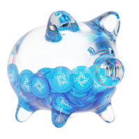 RSK Infrastructure Framework RIF Clear Glass piggy bank with decreasing piles of crypto coins png