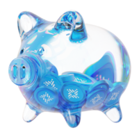 RSK Infrastructure Framework RIF Clear Glass piggy bank with decreasing piles of crypto coins png