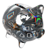 SKALE SKL Clear Glass piggy bank with decreasing piles of crypto coins png