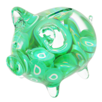 Siacoin SC Clear Glass piggy bank with decreasing piles of crypto coins png