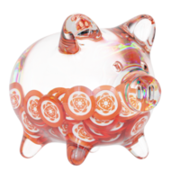 Solar SXP Clear Glass piggy bank with decreasing piles of crypto coins png