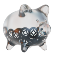 Stargate Finance STG Clear Glass piggy bank with decreasing piles of crypto coins png