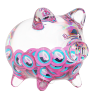 SushiSwap SUSHI Clear Glass piggy bank with decreasing piles of crypto coins png