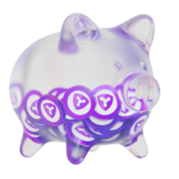 Symbol XYM Clear Glass piggy bank with decreasing piles of crypto coins png