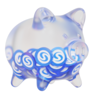 Syscoin SYS Clear Glass piggy bank with decreasing piles of crypto coins png