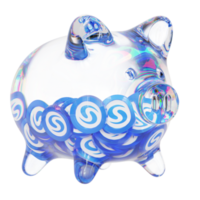 Syscoin SYS Clear Glass piggy bank with decreasing piles of crypto coins png