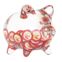 Terra LUNA Clear Glass piggy bank with decreasing piles of crypto coins png