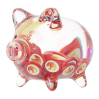 Terra LUNA Clear Glass piggy bank with decreasing piles of crypto coins png