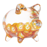 Theta Fuel TFUEL Clear Glass piggy bank with decreasing piles of crypto coins png