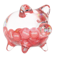 UMA UMA Clear Glass piggy bank with decreasing piles of crypto coins png