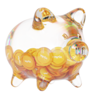 WAX WAXP Clear Glass piggy bank with decreasing piles of crypto coins png