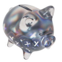 dYdX DYDX Clear Glass piggy bank with decreasing piles of crypto coins png