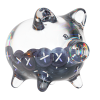 dYdX DYDX Clear Glass piggy bank with decreasing piles of crypto coins png