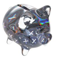 dydx dydx clair verre porcin banque avec décroissant piles de crypto pièces de monnaie png