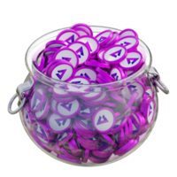Audius AUDIO in 3D crypto coin saving bank with stack coins on isolated background. save money financial earning management cost reduction deposit economy glass pot 3d render. illustration png