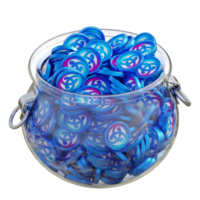 Astar ASTR in 3D crypto coin saving bank with stack coins on isolated background. save money financial earning management cost reduction deposit economy glass pot 3d render. illustration png