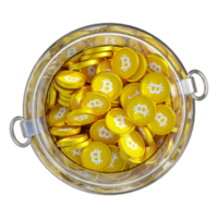Bitcoin SV BSV in 3D crypto coin saving bank with stack coins on isolated background. save money financial earning management cost reduction deposit economy glass pot 3d render. illustration png