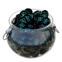 Harmony ONE in 3D crypto coin saving bank with stack coins on isolated background. save money financial earning management cost reduction deposit economy glass pot 3d render. illustration png
