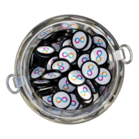 Internet Computer ICP in 3D crypto coin saving bank with stack coins on isolated background. save money financial earning management cost reduction deposit economy glass pot 3d render. illustration png