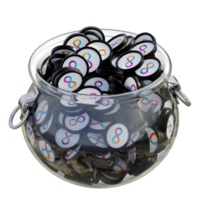 Internet Computer ICP in 3D crypto coin saving bank with stack coins on isolated background. save money financial earning management cost reduction deposit economy glass pot 3d render. illustration png