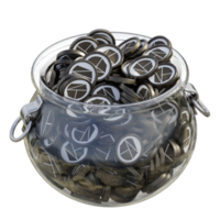 Klaytn KLAY in 3D crypto coin saving bank with stack coins on isolated background. save money financial earning management cost reduction deposit economy glass pot 3d render. illustration png