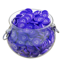 The Graph GRT in 3D crypto coin saving bank with stack coins on isolated background. save money financial earning management cost reduction deposit economy glass pot 3d render. illustration png