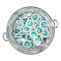 Toko Token TKO in 3D crypto coin saving bank with stack coins on isolated background. save money financial earning management cost reduction deposit economy glass pot 3d render. illustration png