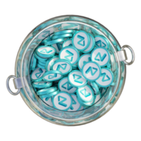 Zilliqa ZIL in 3D crypto coin saving bank with stack coins on isolated background. save money financial earning management cost reduction deposit economy glass pot 3d render. illustration png