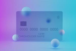 3d render of transparent glass credit card on colored background photo