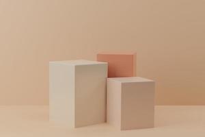 3d render. Cube shape geometric podium on beige background. Realistic pedestal, 3d illustration photo