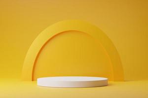 3d rendering of white circle podiums on yellow background. photo