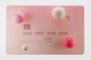 3d render of transparent glass credit card on pink background photo