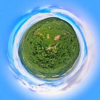 Spherical 360 degrees panorama of summer landscape with fields and green grass photo