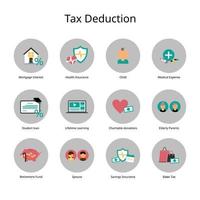 tipo de impuesto deducciones y impuesto creditos icono vector