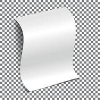 White sheet of A4 paper with a shadow on a transparent background. Rolled sheet of paper. Layout, template, Mockup for your design and advertising vector