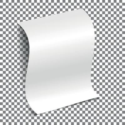 White sheet of A4 paper with a shadow on a transparent background. Rolled sheet of paper. Layout, template, Mockup for your design and advertising