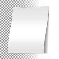 White sheet of A4 paper with a shadow on a transparent background. Rolled sheet of paper. Layout, template, Mockup for your design and advertising vector