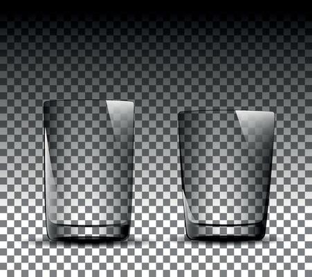 Realistic set of glass empty glasses, different sizes on a transparent background. 3d glassware for coffee, tea, juice, bar drink. Mockup of double-walled glasses for design, restaurant, cafe