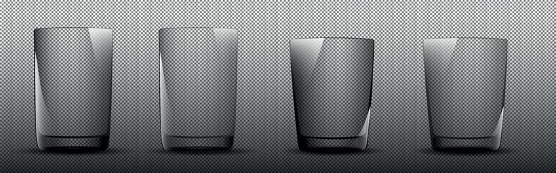Realistic set of glass empty glasses, different sizes on a transparent background. 3d glassware for coffee, tea, juice, bar drink. Mockup of double-walled glasses for design, restaurant, cafe