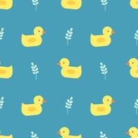 Seamless pattern - bath ducks on blue background vector